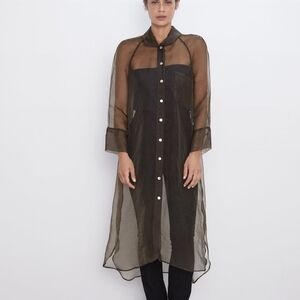 Zara Brown Long Organza Shirt
